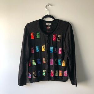 Berek black cat embroidered cardigan sweater